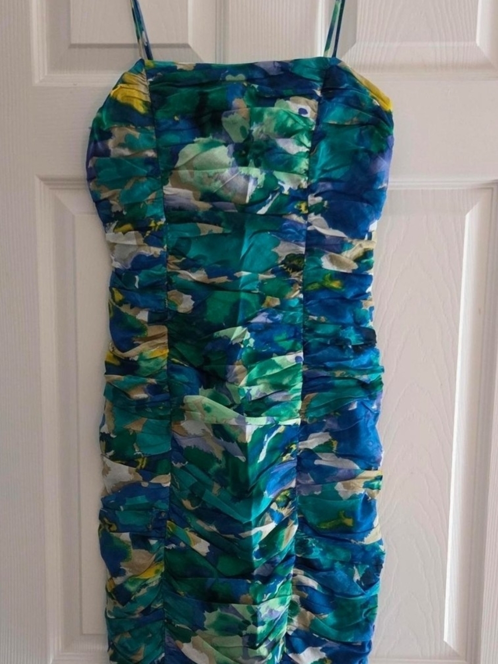 Calvin Klein Teal and Blue Ruched Strapless Dress